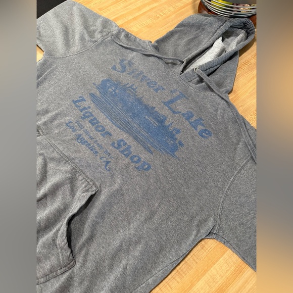 SilverLake Liquor Shop Graphic Hoodie - Gray with Blue Print